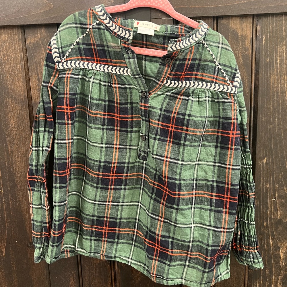 J Crew Crewcuts Girls Green Plaid Tunic Shirt size 6